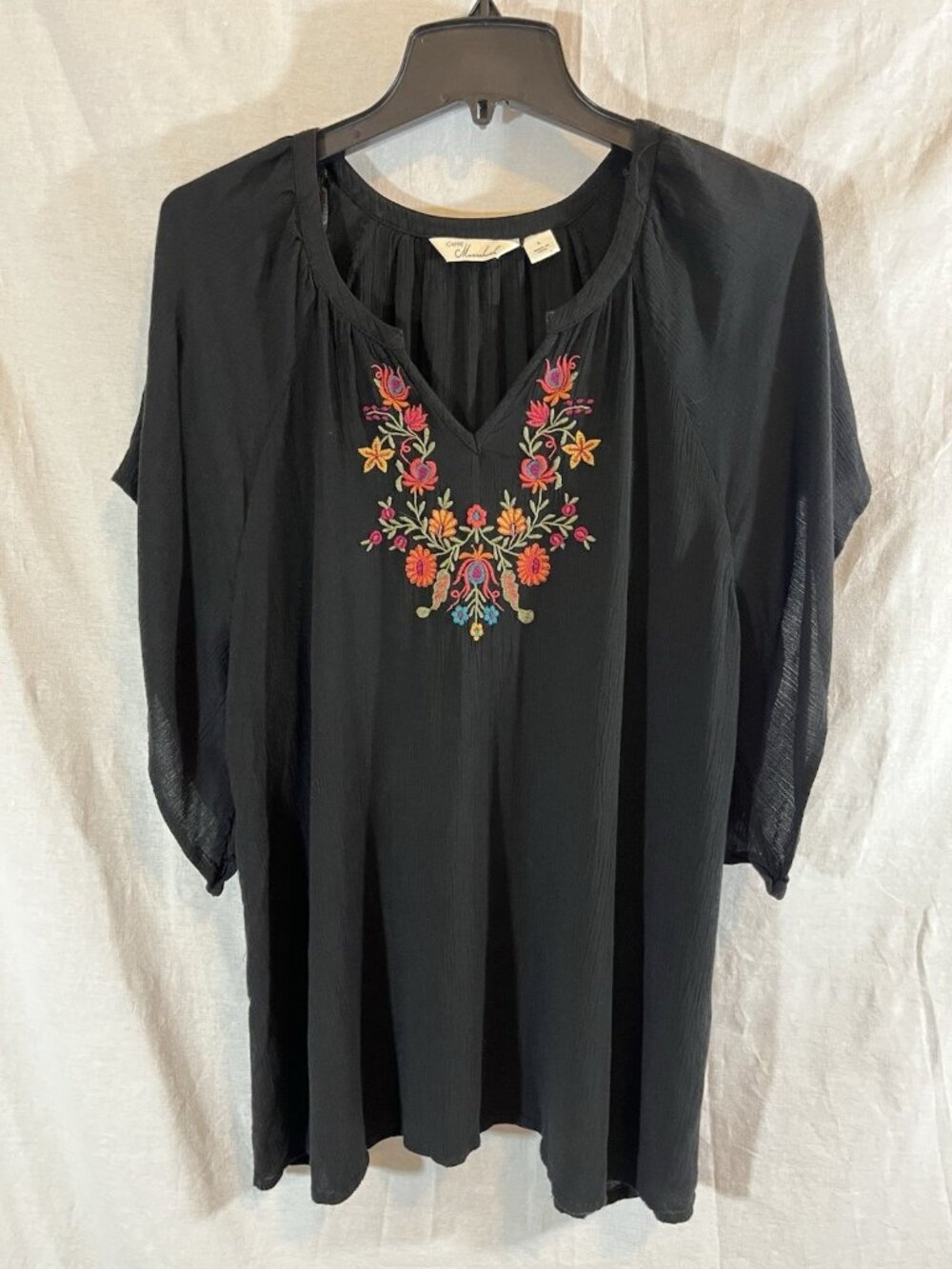 Caffe Marrakesh Women’s Large Black Floral Embroidered Blouse